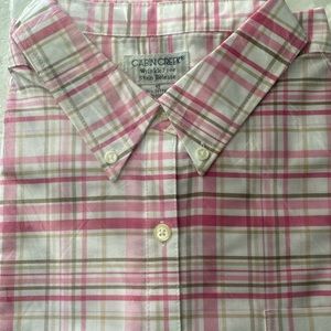 Cabin Creek Wrinkle Free Stain Release Pink Plaid Short Sleeve Shirt